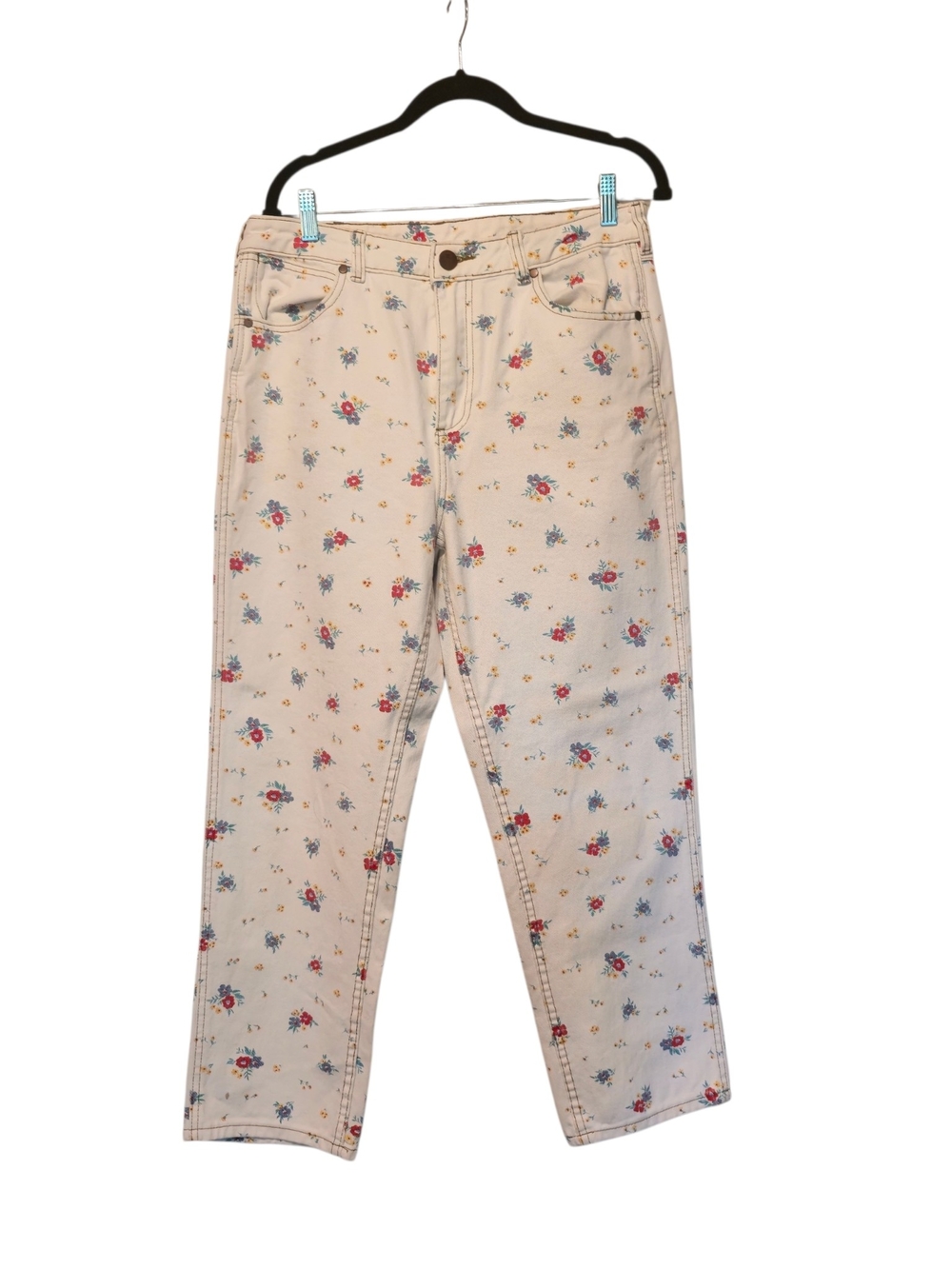 Wrangler Cream Straight-Leg Jeans with Small Floral Print